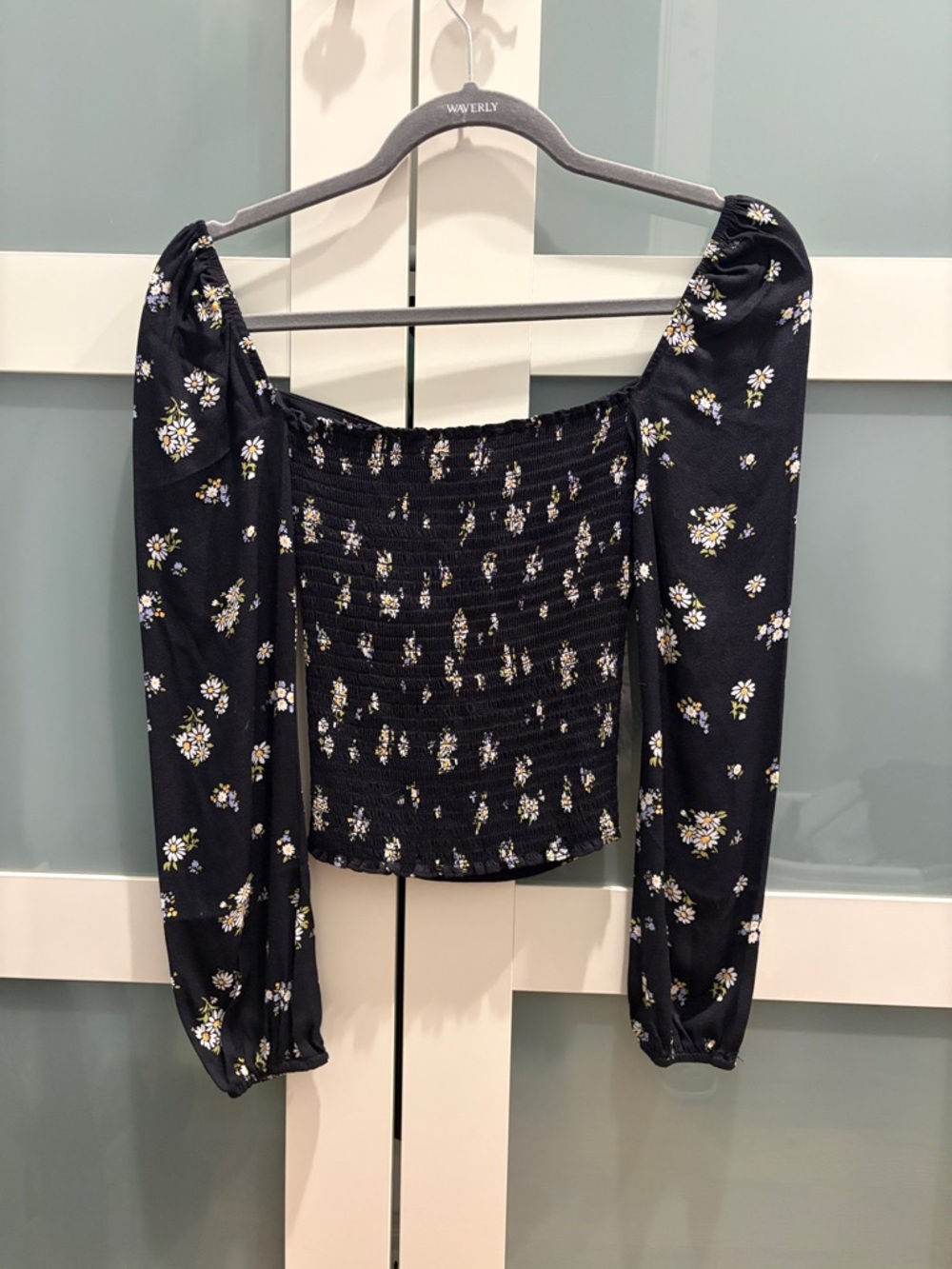 Reformation Black Daisy Puff-Sleeve Square Neck Blouse - Picture 2 of 3